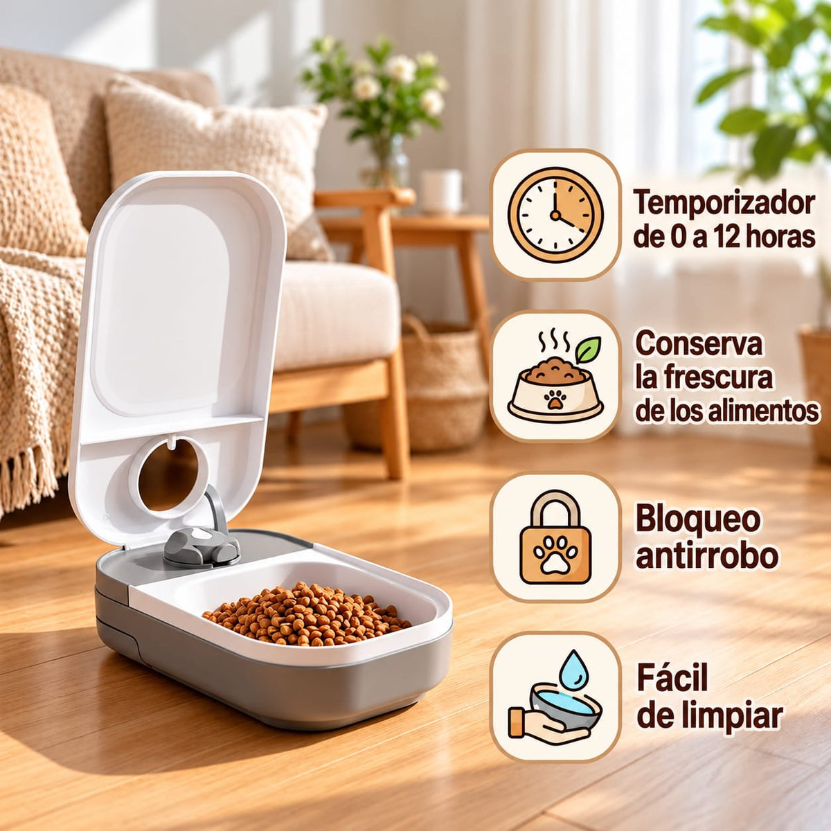 Dispensador de comida para mascotas temporizado